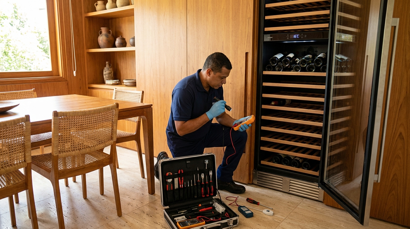 Substituição de termostato em adega climatizada em visita técnica em Recife‑PE